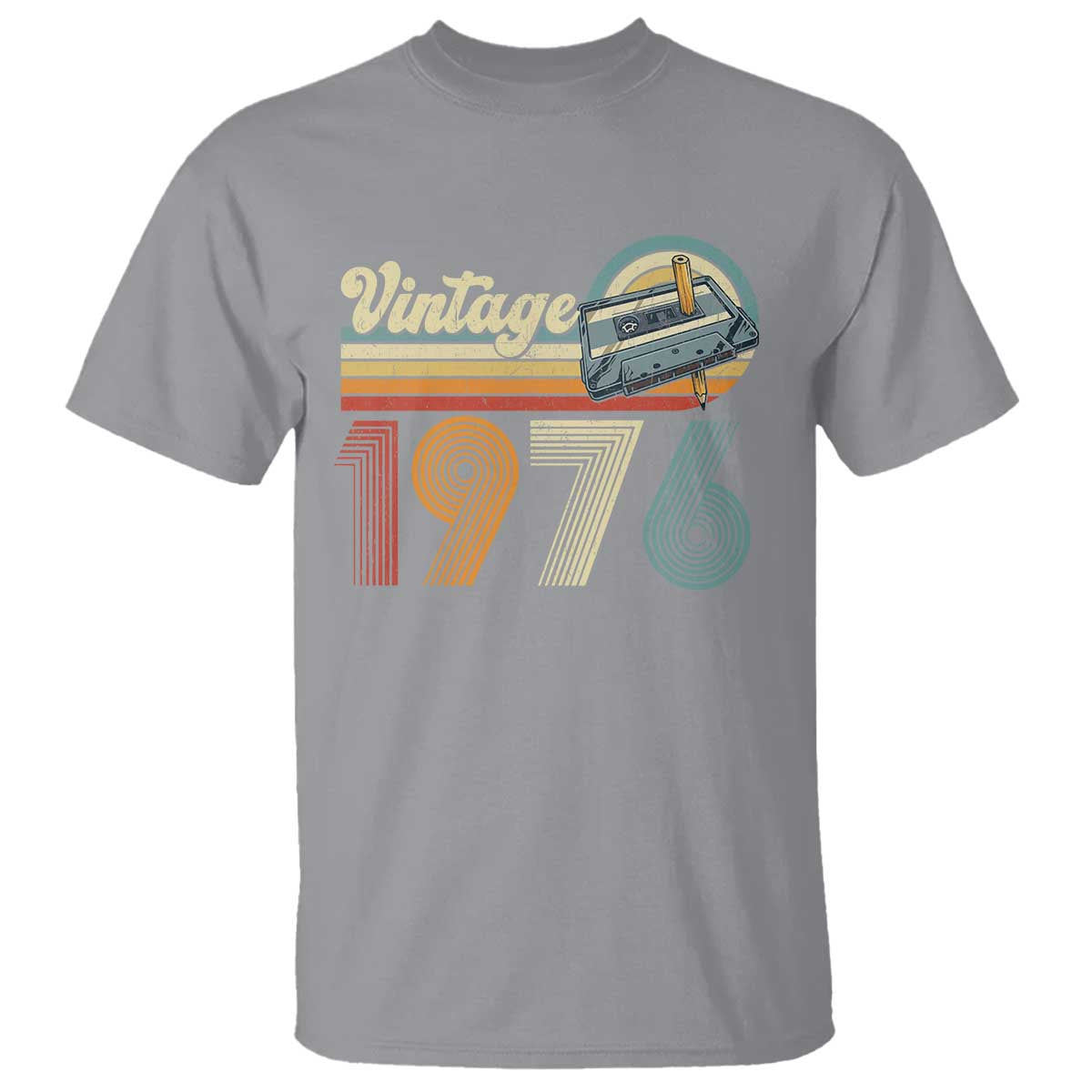 Vintage Sunset 1976 Retro Cassette T Shirt Mechanical Dial Tech Nostalgia 50th Birthday