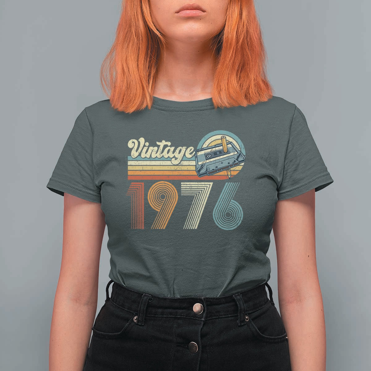 Vintage Sunset 1976 Retro Cassette T Shirt For Women Mechanical Dial Tech Nostalgia 50th Birthday