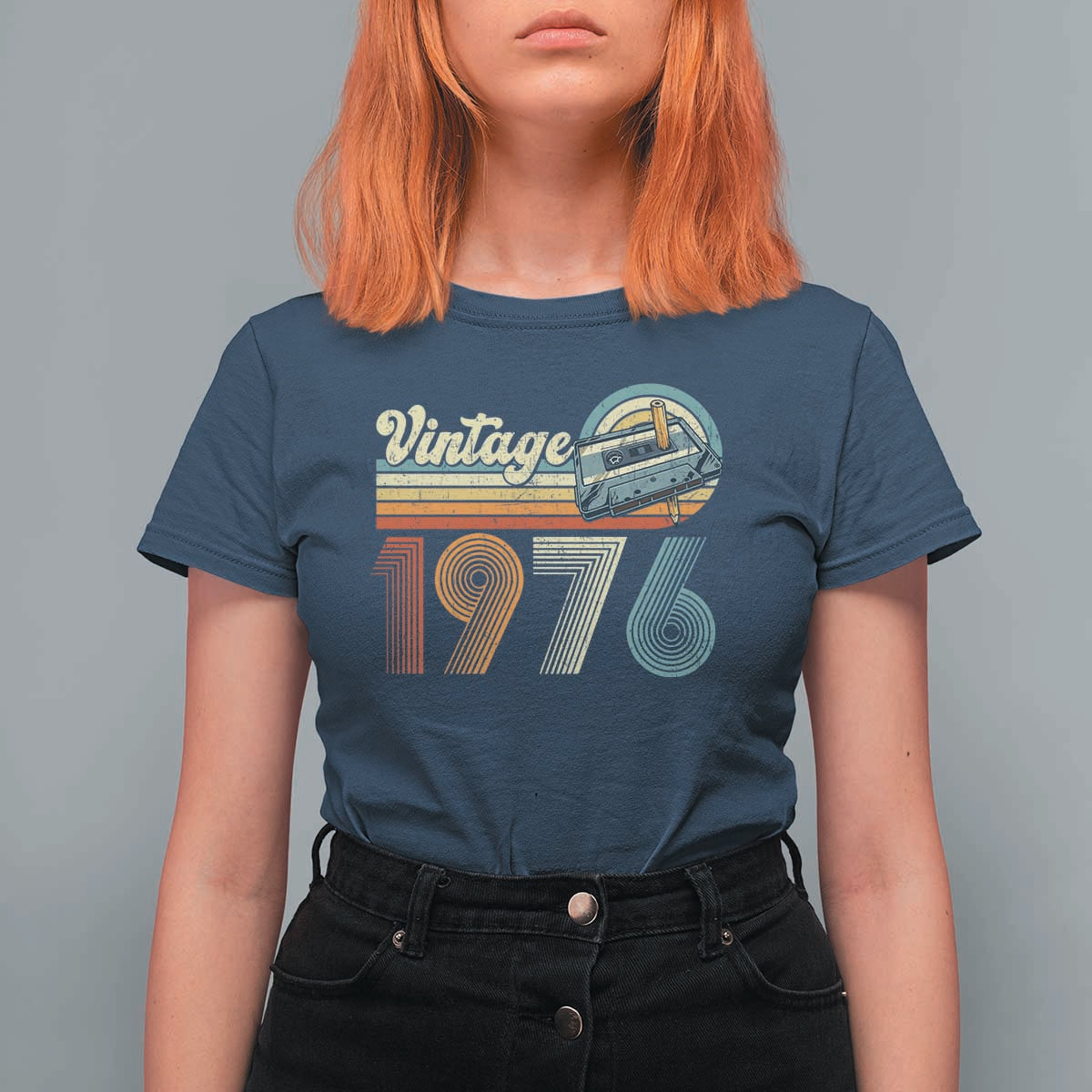 Vintage Sunset 1976 Retro Cassette T Shirt For Women Mechanical Dial Tech Nostalgia 50th Birthday