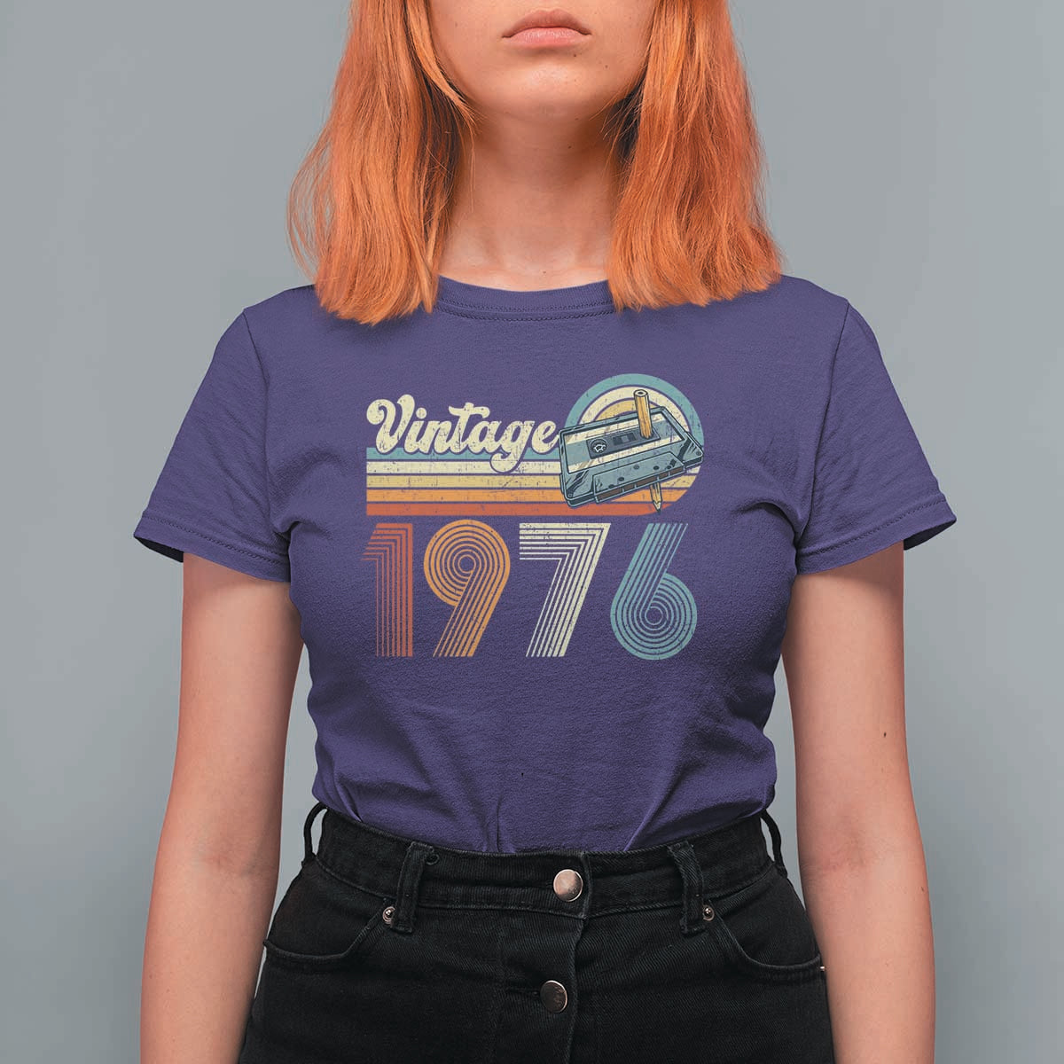 Vintage Sunset 1976 Retro Cassette T Shirt For Women Mechanical Dial Tech Nostalgia 50th Birthday