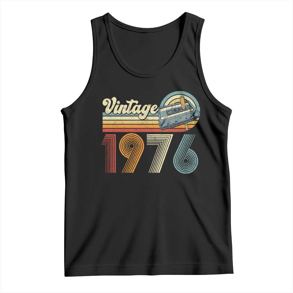 Vintage Sunset 1976 Retro Cassette Tank Top Mechanical Dial Tech Nostalgia 50th Birthday