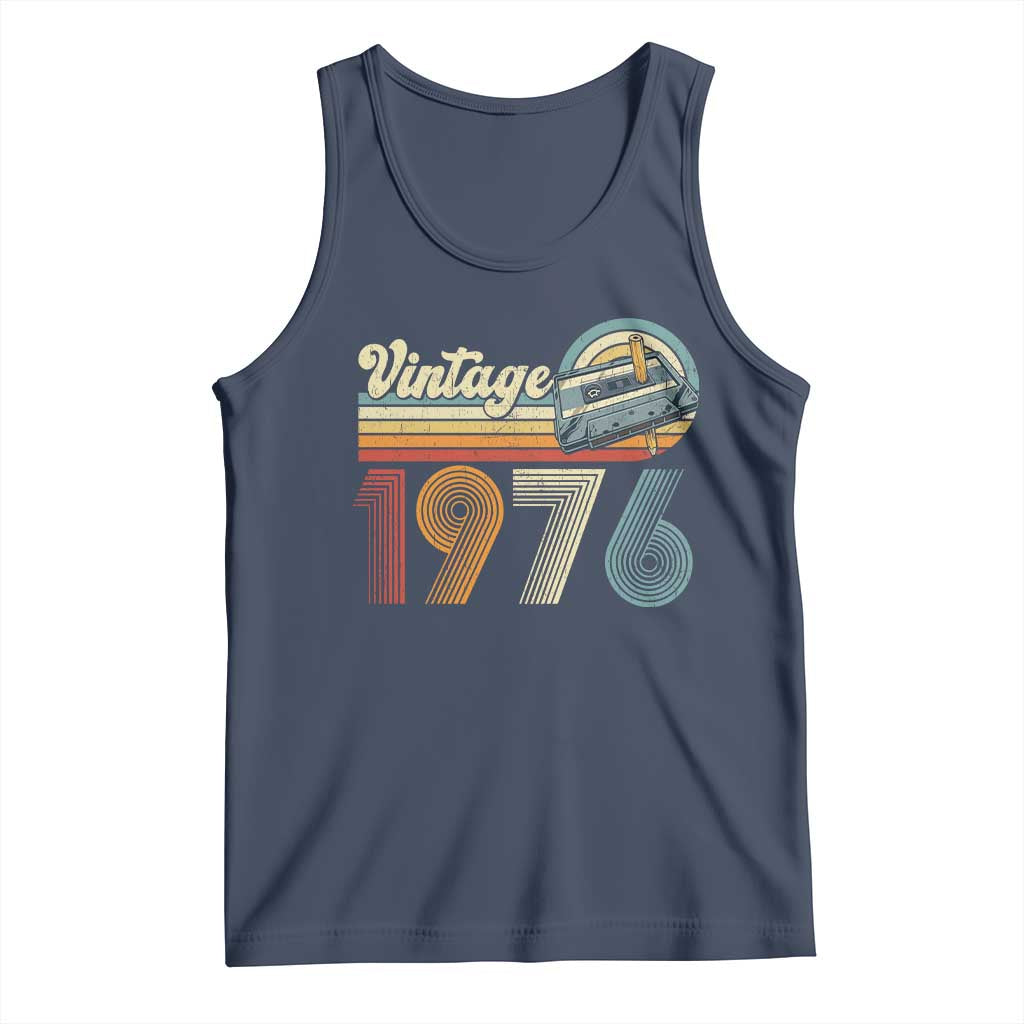 Vintage Sunset 1976 Retro Cassette Tank Top Mechanical Dial Tech Nostalgia 50th Birthday