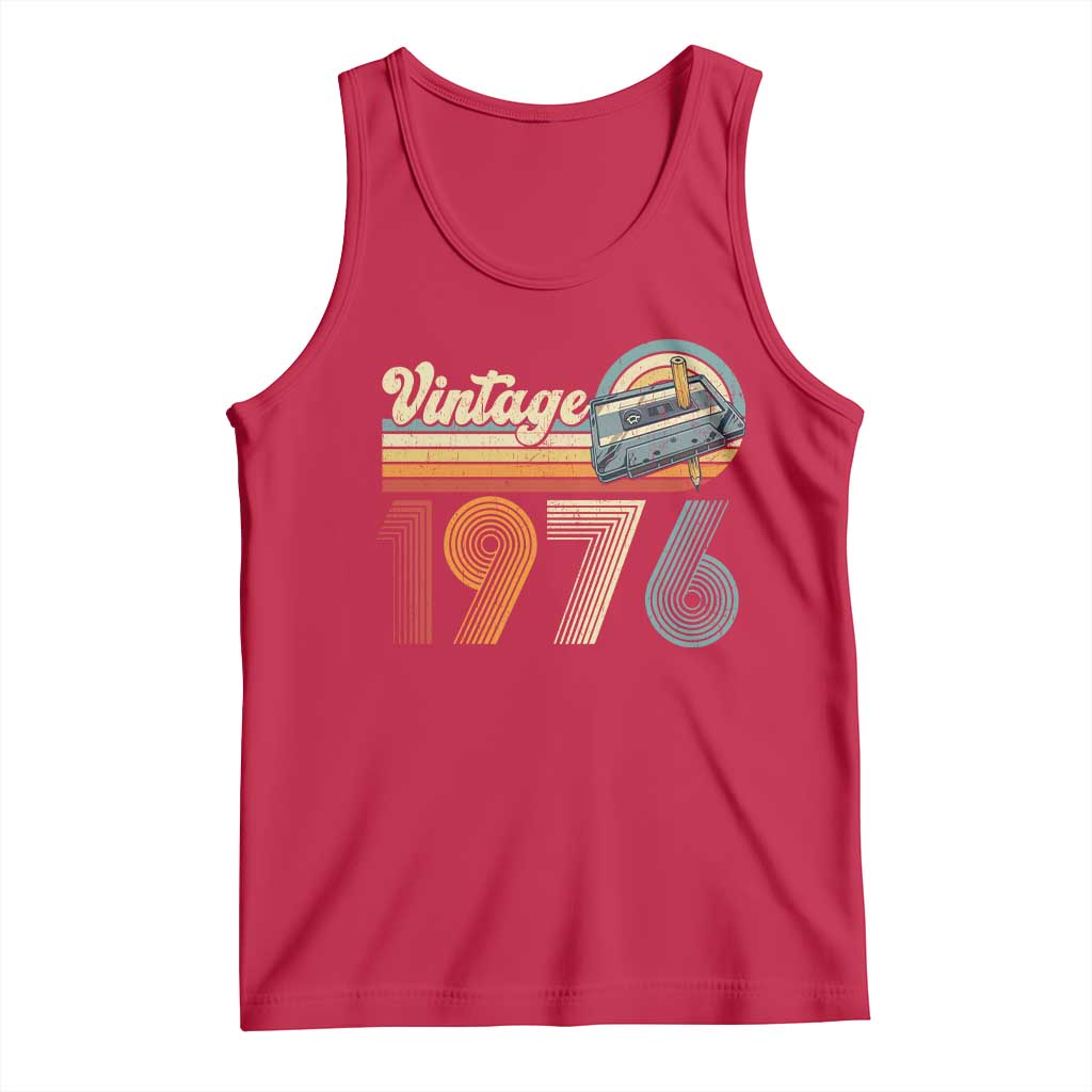 Vintage Sunset 1976 Retro Cassette Tank Top Mechanical Dial Tech Nostalgia 50th Birthday