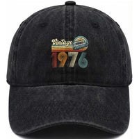 Vintage Sunset 1976 Retro Cassette Washed Cotton Baseball Cap Mechanical Dial Tech Nostalgia 50th Birthday