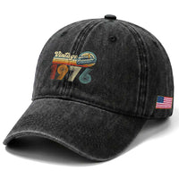 Vintage Sunset 1976 Retro Cassette Washed Cotton Baseball Cap Mechanical Dial Tech Nostalgia 50th Birthday