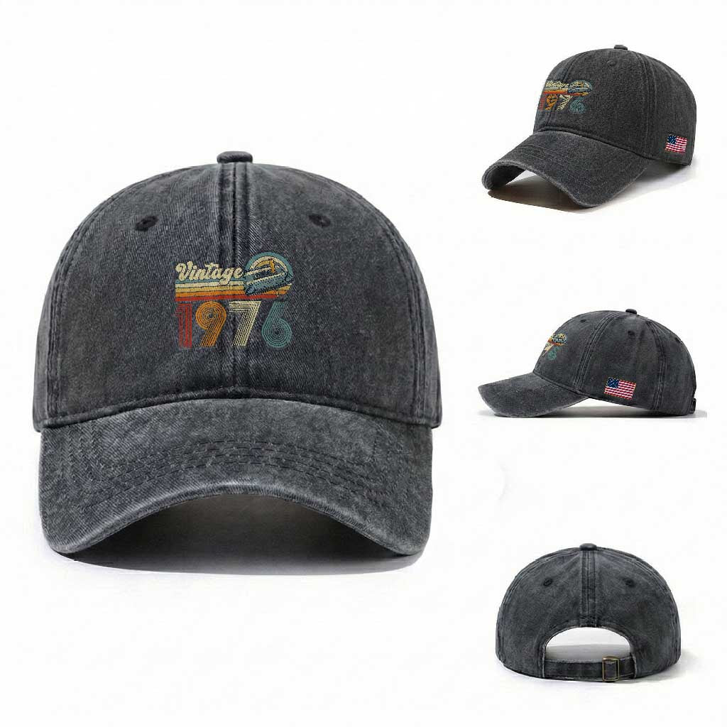 Vintage Sunset 1976 Retro Cassette Washed Cotton Baseball Cap Mechanical Dial Tech Nostalgia 50th Birthday