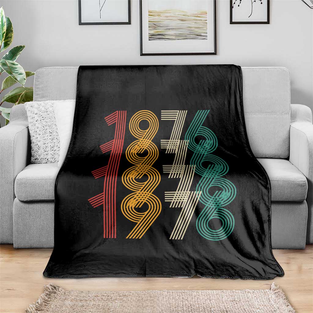 Retro 1976 Multi Line Neon Pop Typography Throw Blanket Vintage 50th Birthday Gift