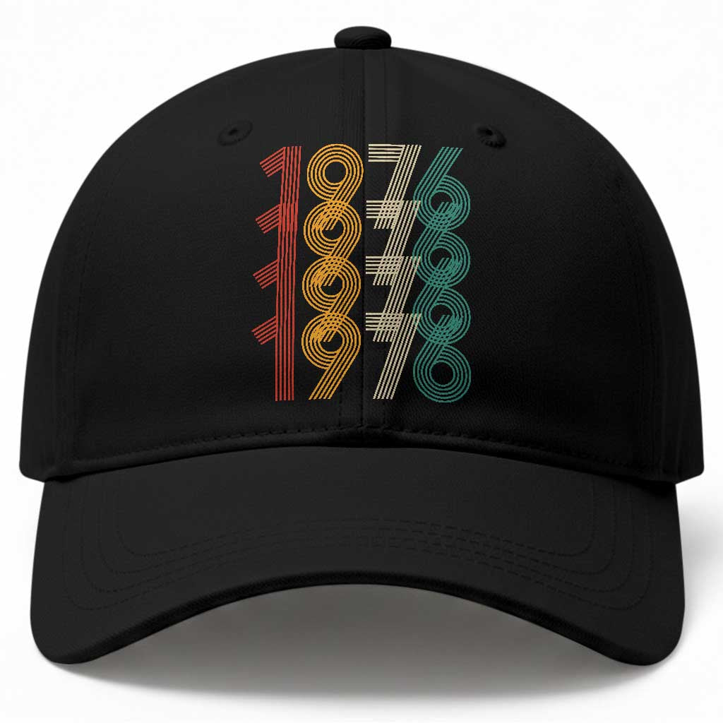 Retro 1976 Multi Line Neon Pop Typography Baseball Cap Vintage 50th Birthday Gift
