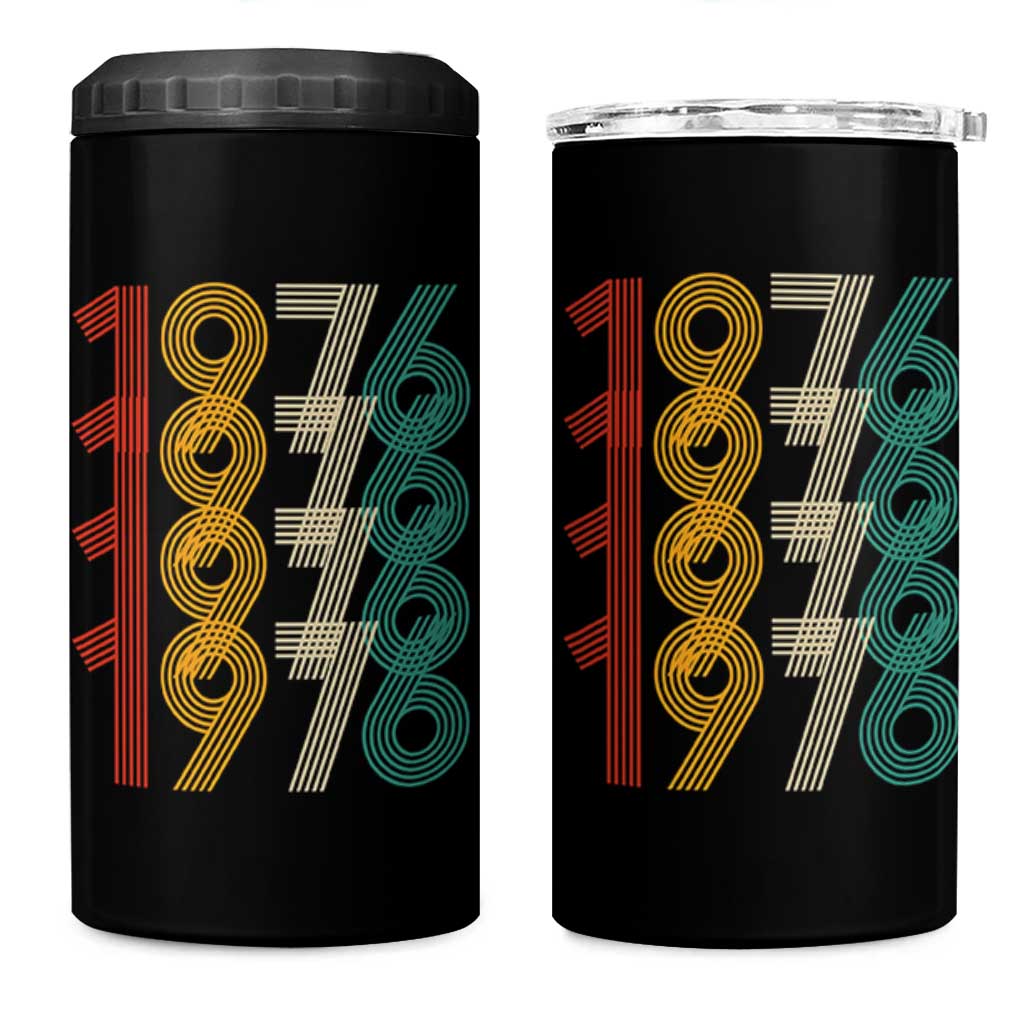 Retro 1976 Multi Line Neon Pop Typography 4 in 1 Can Cooler Tumbler Vintage 50th Birthday Gift