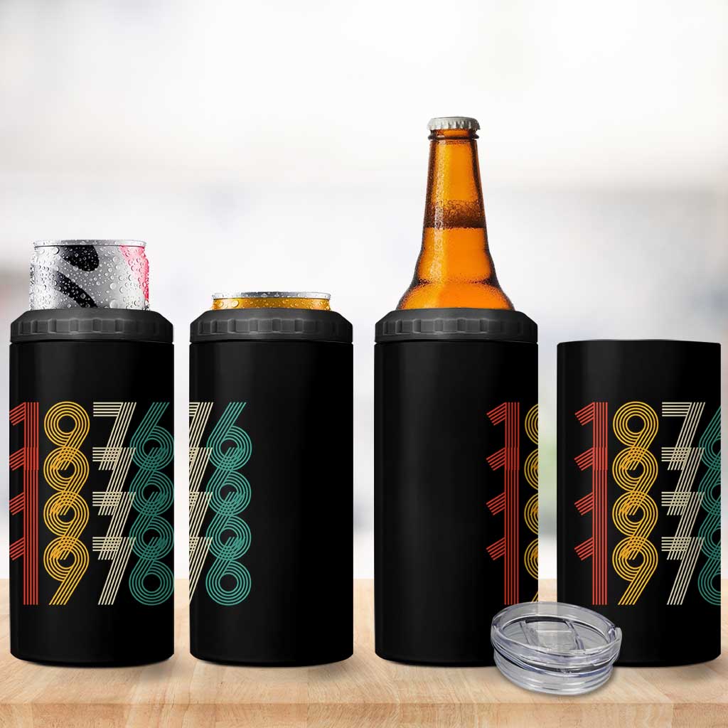 Retro 1976 Multi Line Neon Pop Typography 4 in 1 Can Cooler Tumbler Vintage 50th Birthday Gift