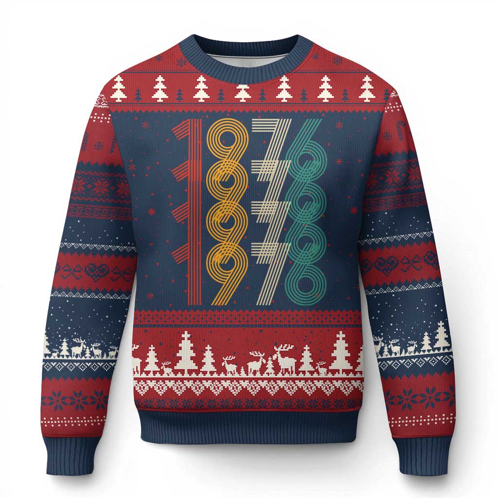 Retro 1976 Multi Line Neon Pop Typography Ugly Christmas Sweater Vintage 50th Birthday Gift
