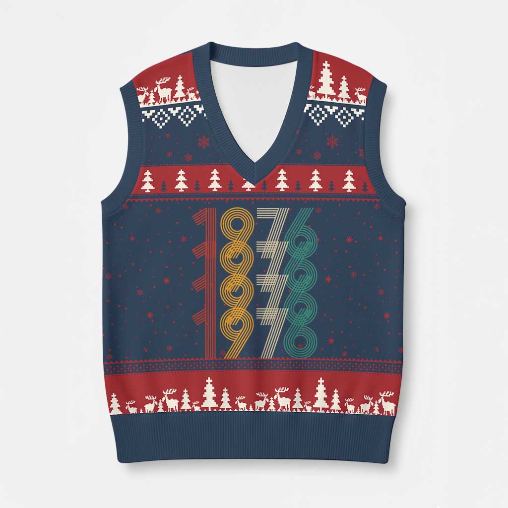 Retro 1976 Multi Line Neon Pop Typography V-Neck Knit Sweater Vest Vintage 50th Birthday Gift
