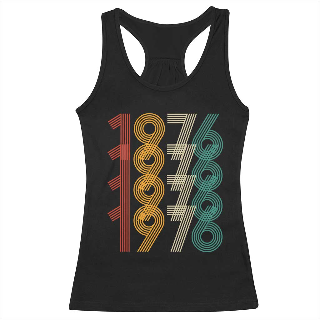 Retro 1976 Multi Line Neon Pop Typography Racerback Tank Top Vintage 50th Birthday Gift