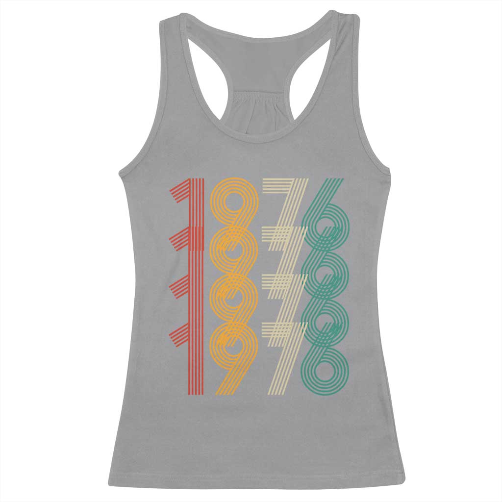 Retro 1976 Multi Line Neon Pop Typography Racerback Tank Top Vintage 50th Birthday Gift