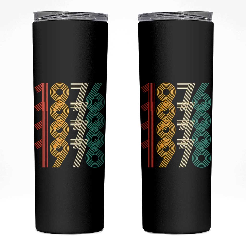 Retro 1976 Multi Line Neon Pop Typography Skinny Tumbler Vintage 50th Birthday Gift