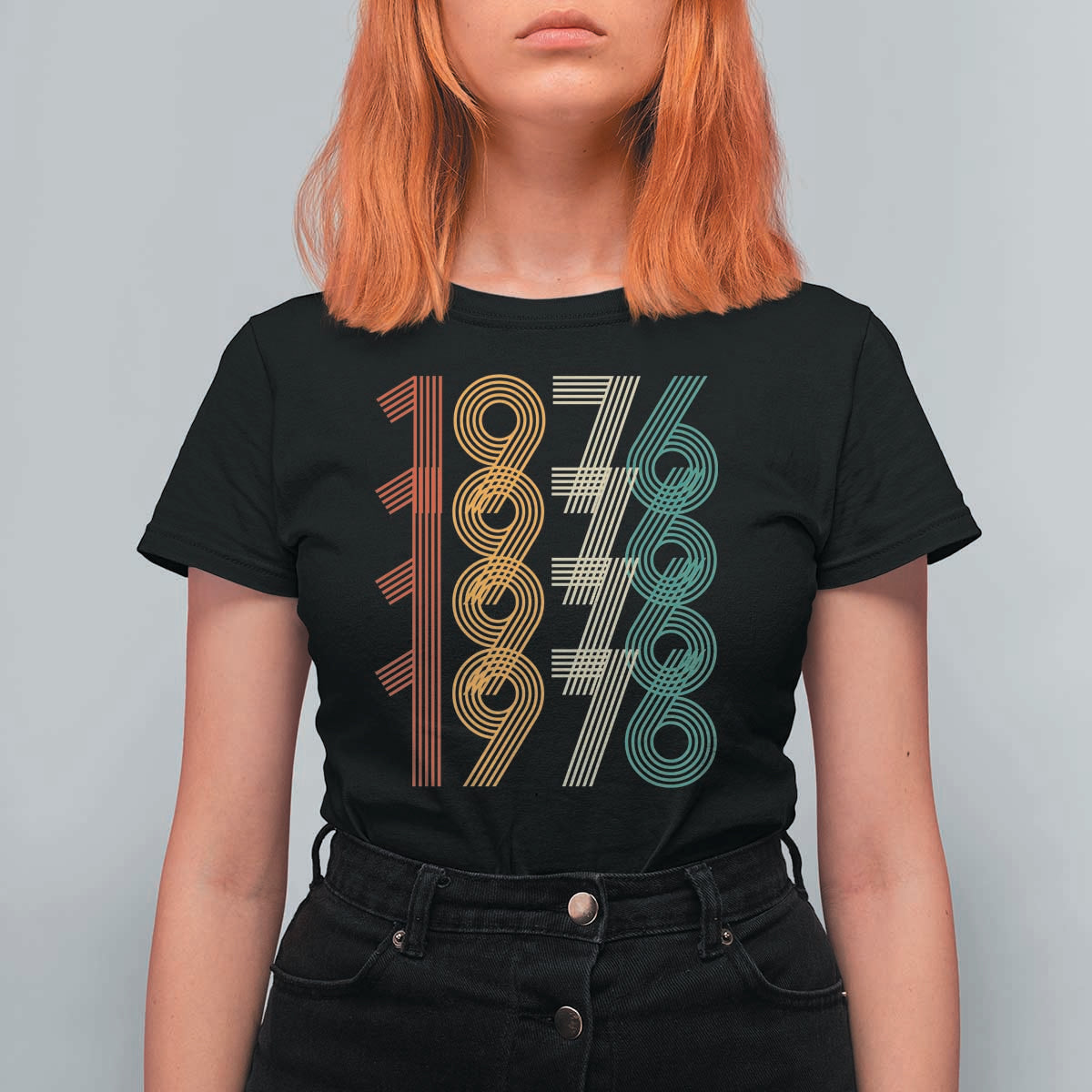Retro 1976 Multi Line Neon Pop Typography T Shirt For Women Vintage 50th Birthday Gift