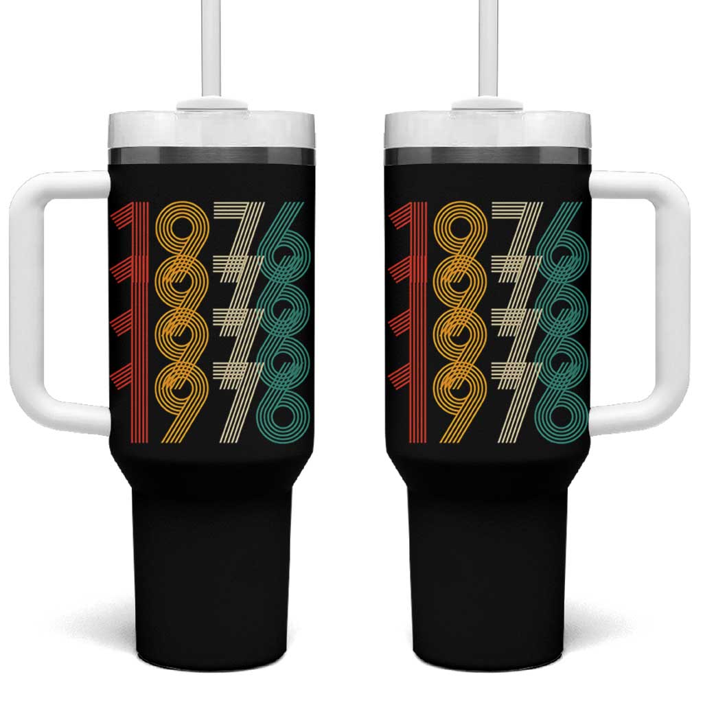 Retro 1976 Multi Line Neon Pop Typography Tumbler With Handle Vintage 50th Birthday Gift