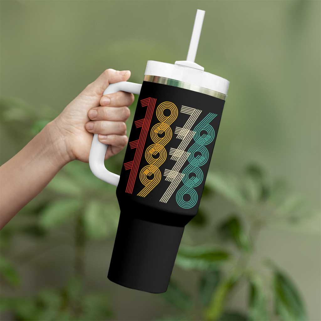 Retro 1976 Multi Line Neon Pop Typography Tumbler With Handle Vintage 50th Birthday Gift