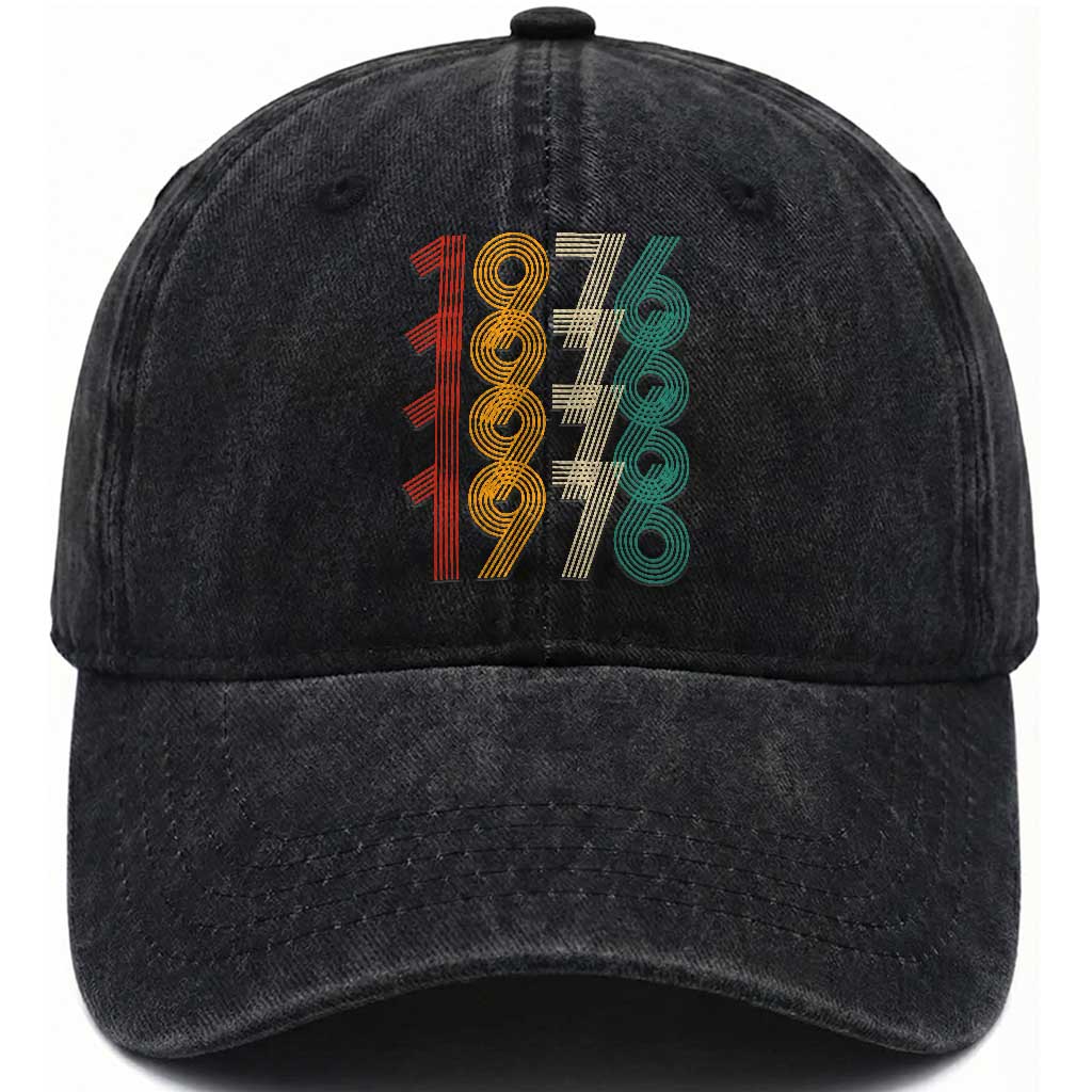 Retro 1976 Multi Line Neon Pop Typography Washed Cotton Baseball Cap Vintage 50th Birthday Gift