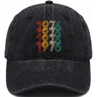 Retro 1976 Multi Line Neon Pop Typography Washed Cotton Baseball Cap Vintage 50th Birthday Gift