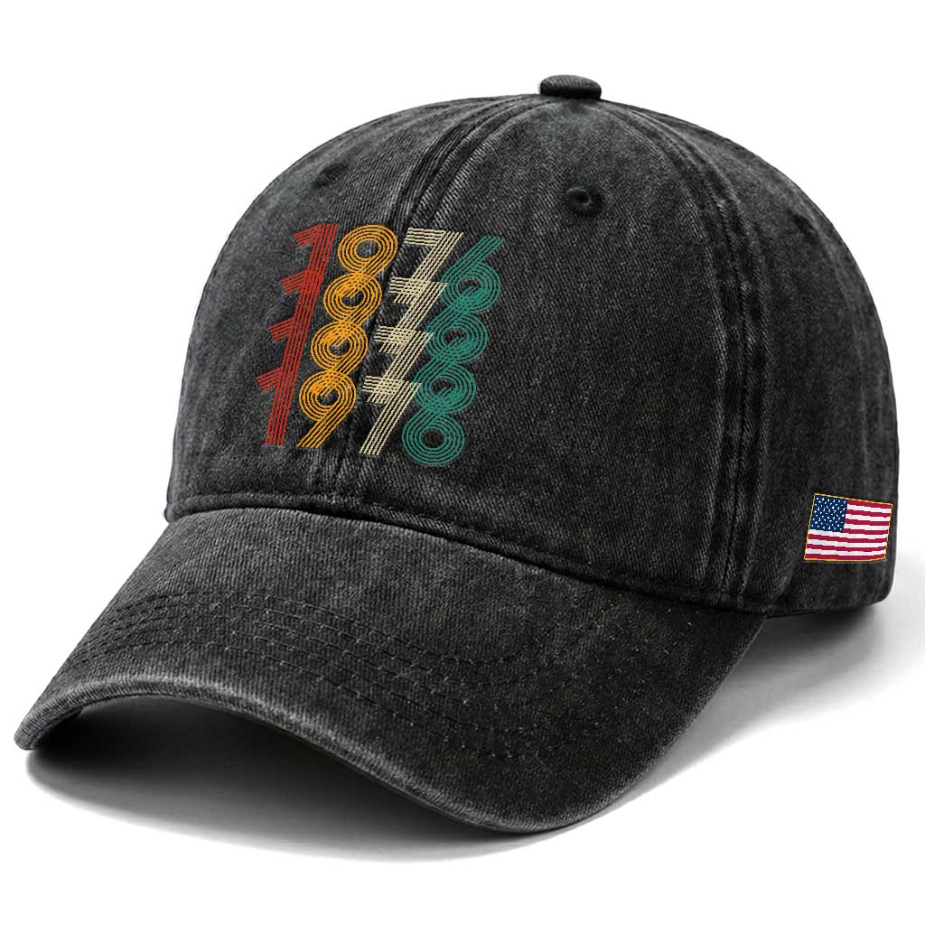 Retro 1976 Multi Line Neon Pop Typography Washed Cotton Baseball Cap Vintage 50th Birthday Gift