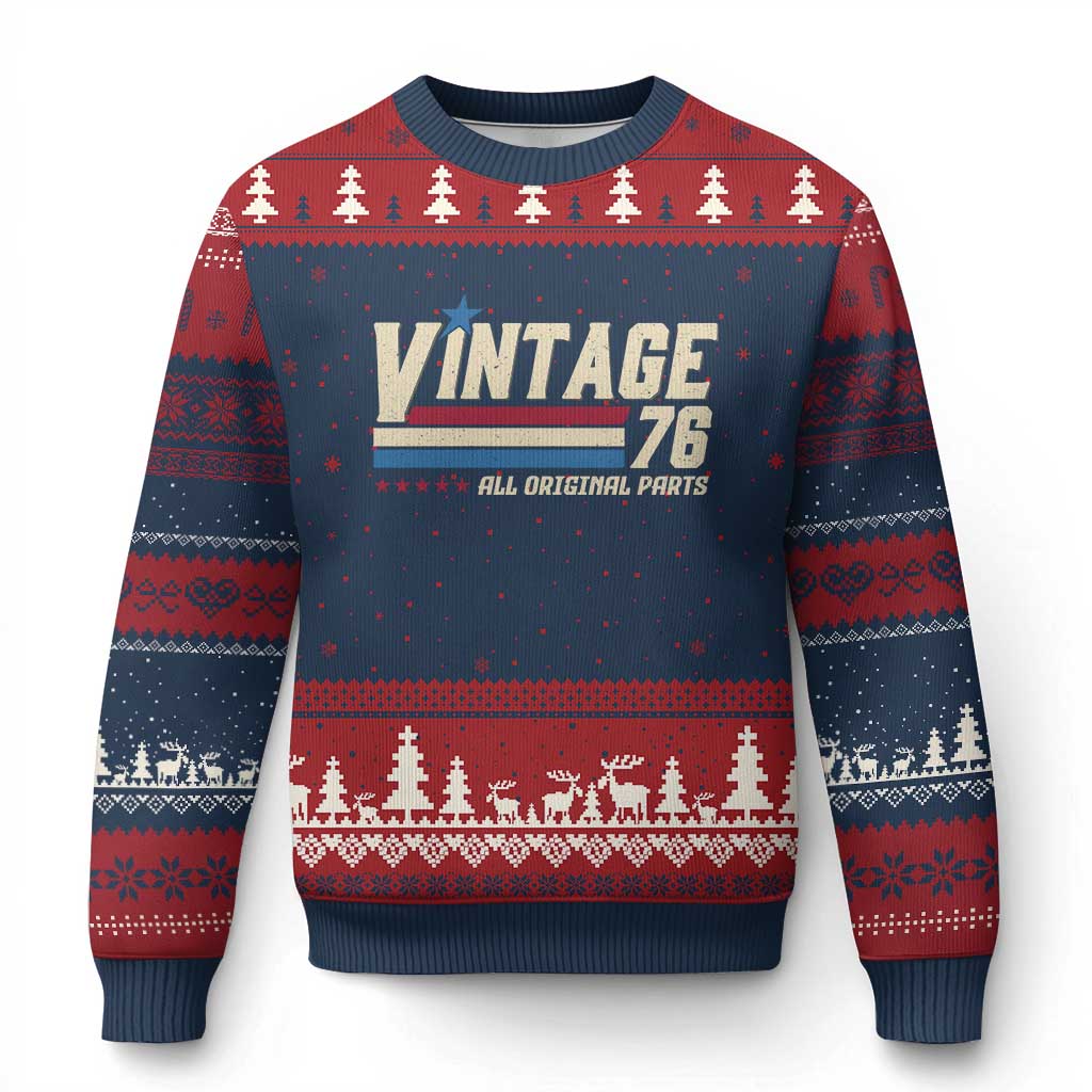 Vintage 76 All Original Parts Ugly Christmas Sweater Retro Stripe Patriotic 50th Birthday
