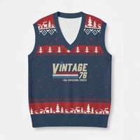 Vintage 76 All Original Parts V-Neck Knit Sweater Vest Retro Stripe Patriotic 50th Birthday