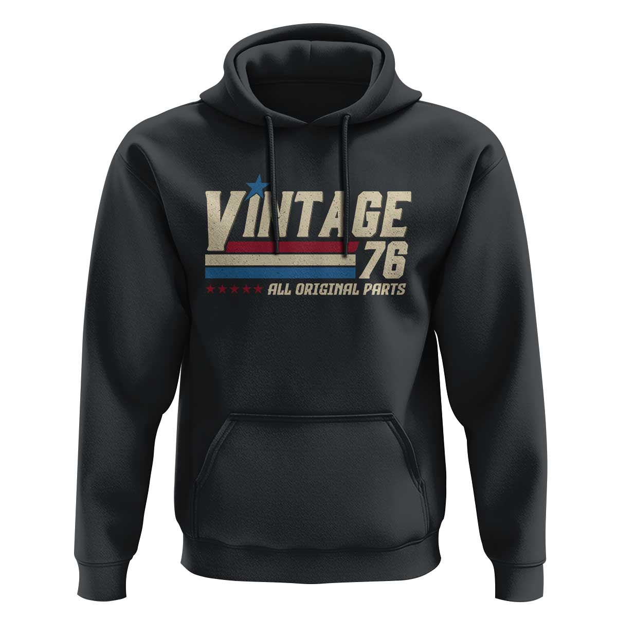 Vintage 76 All Original Parts Hoodie Retro Stripe Patriotic 50th Birthday
