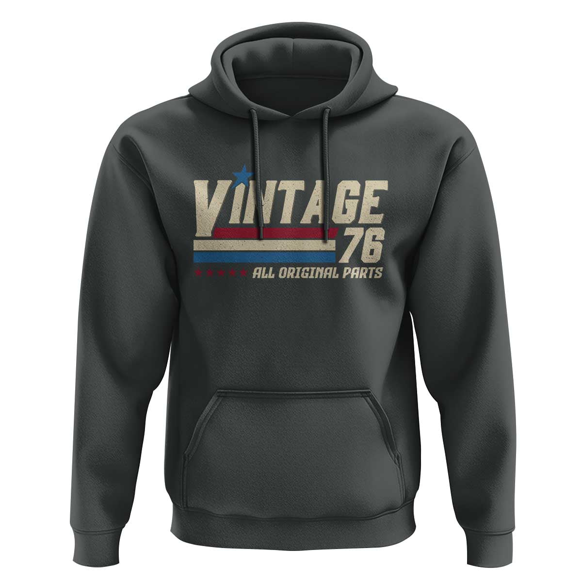 Vintage 76 All Original Parts Hoodie Retro Stripe Patriotic 50th Birthday