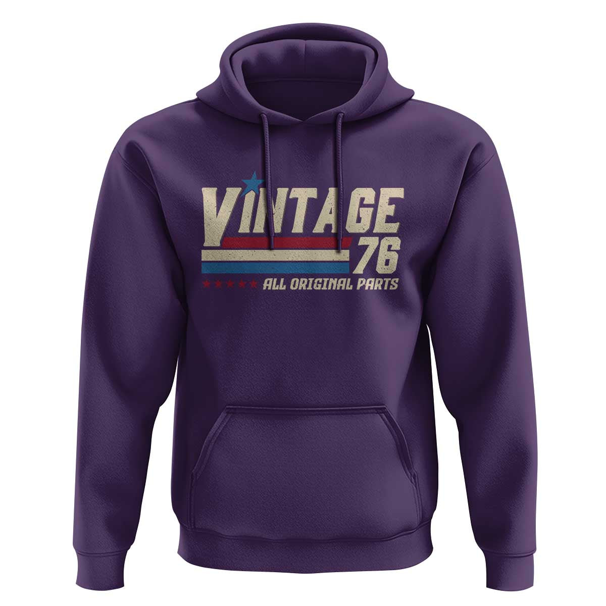 Vintage 76 All Original Parts Hoodie Retro Stripe Patriotic 50th Birthday