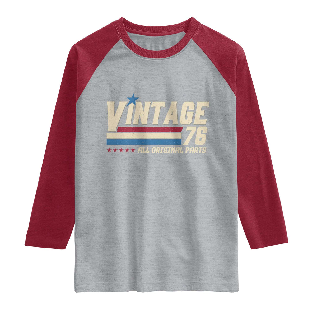 Vintage 76 All Original Parts Raglan Shirt Retro Stripe Patriotic 50th Birthday