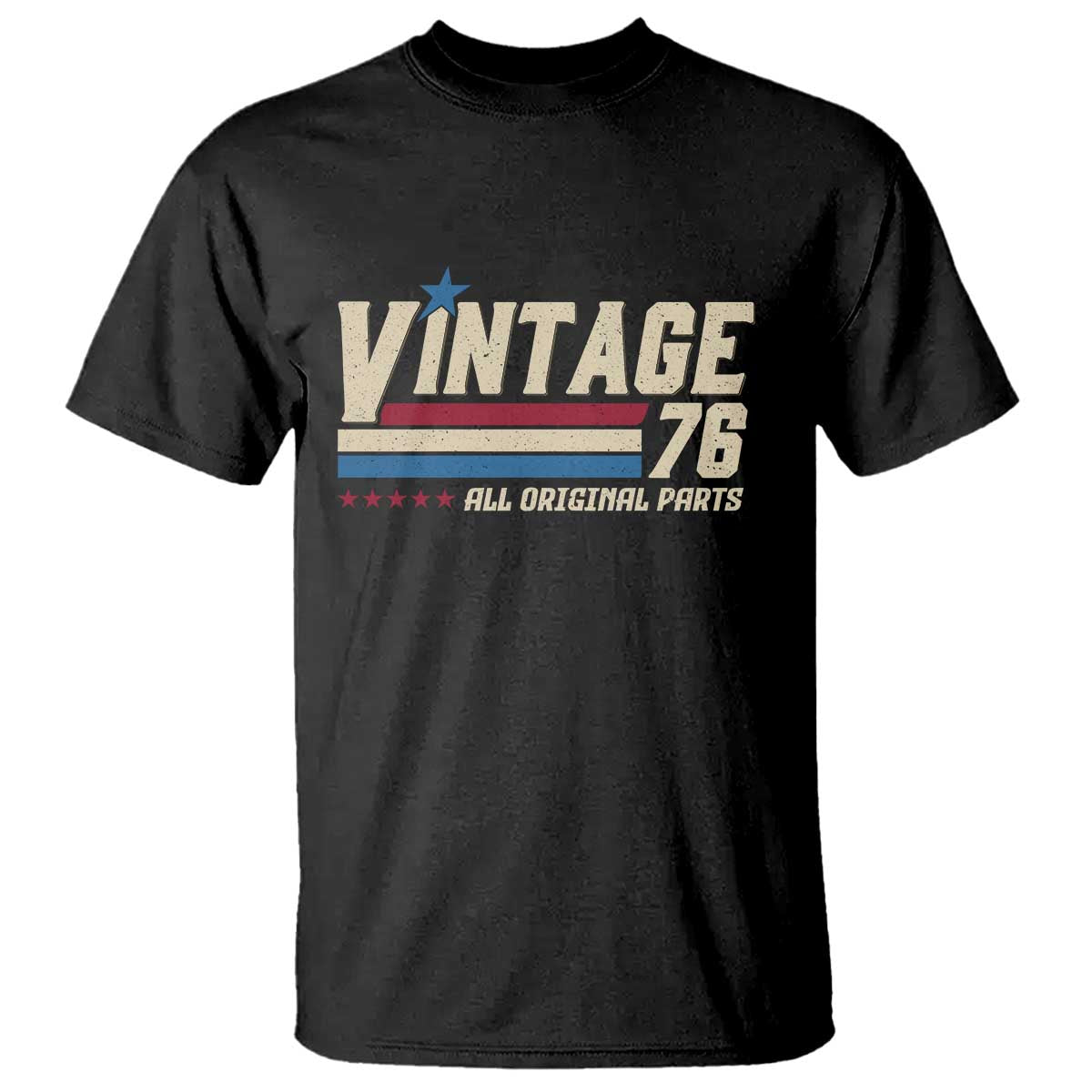Vintage 76 All Original Parts T Shirt Retro Stripe Patriotic 50th Birthday