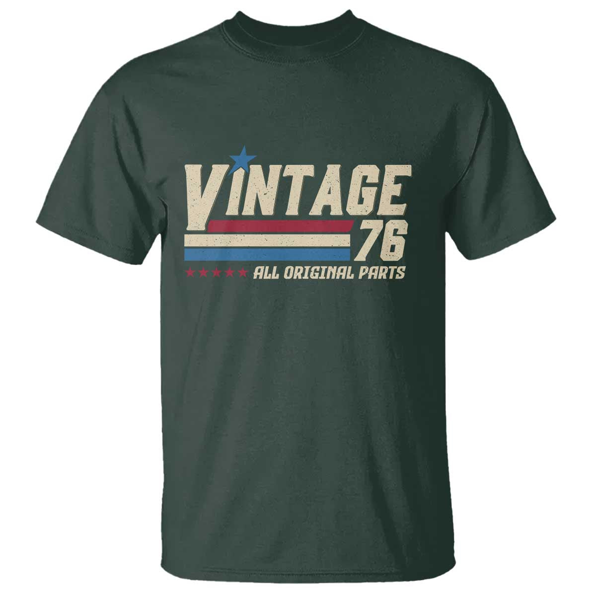 Vintage 76 All Original Parts T Shirt Retro Stripe Patriotic 50th Birthday