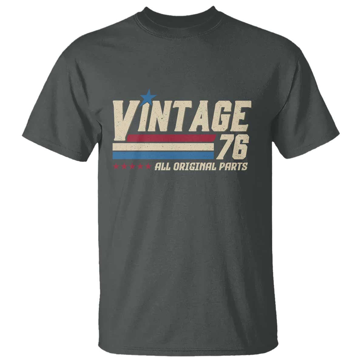 Vintage 76 All Original Parts T Shirt Retro Stripe Patriotic 50th Birthday
