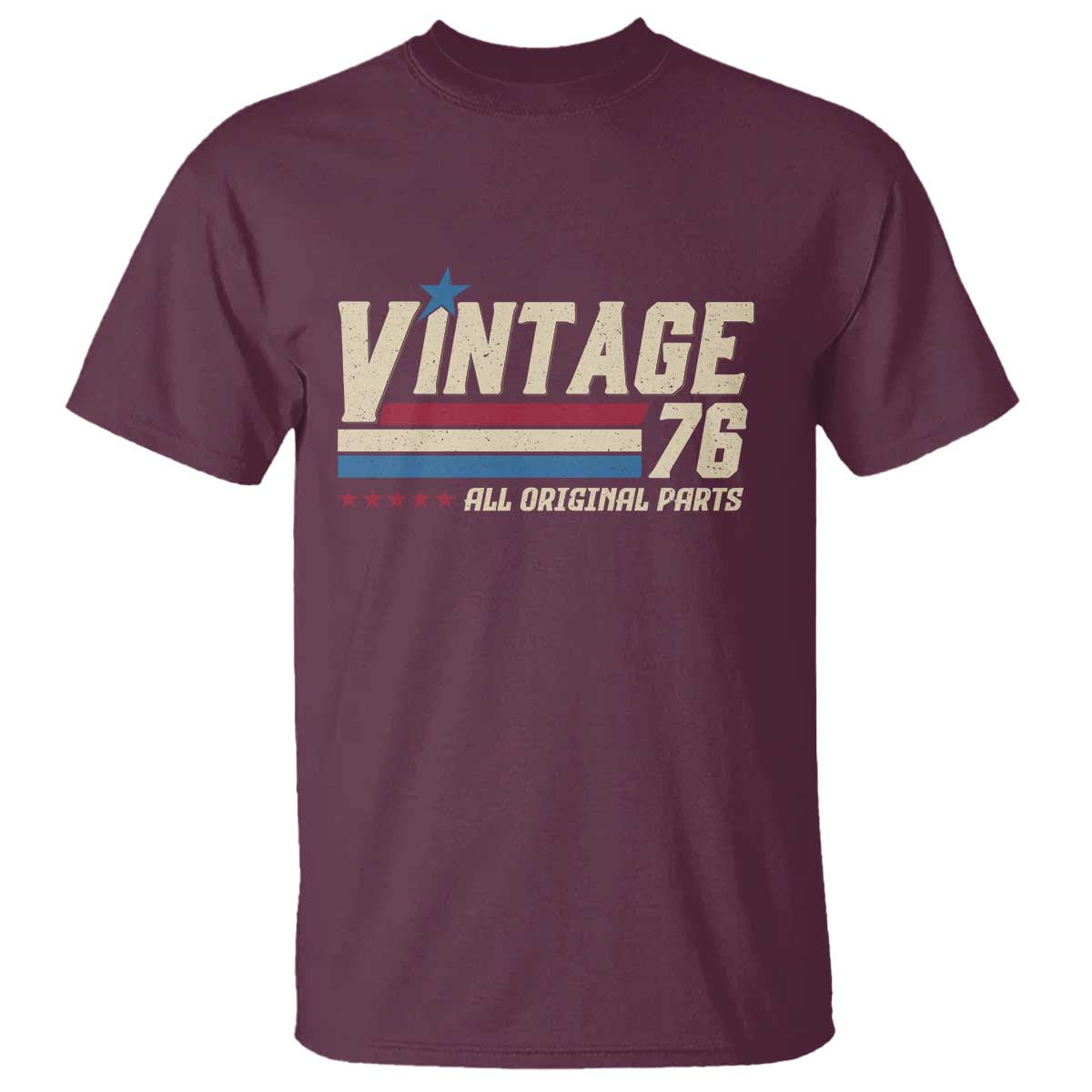 Vintage 76 All Original Parts T Shirt Retro Stripe Patriotic 50th Birthday