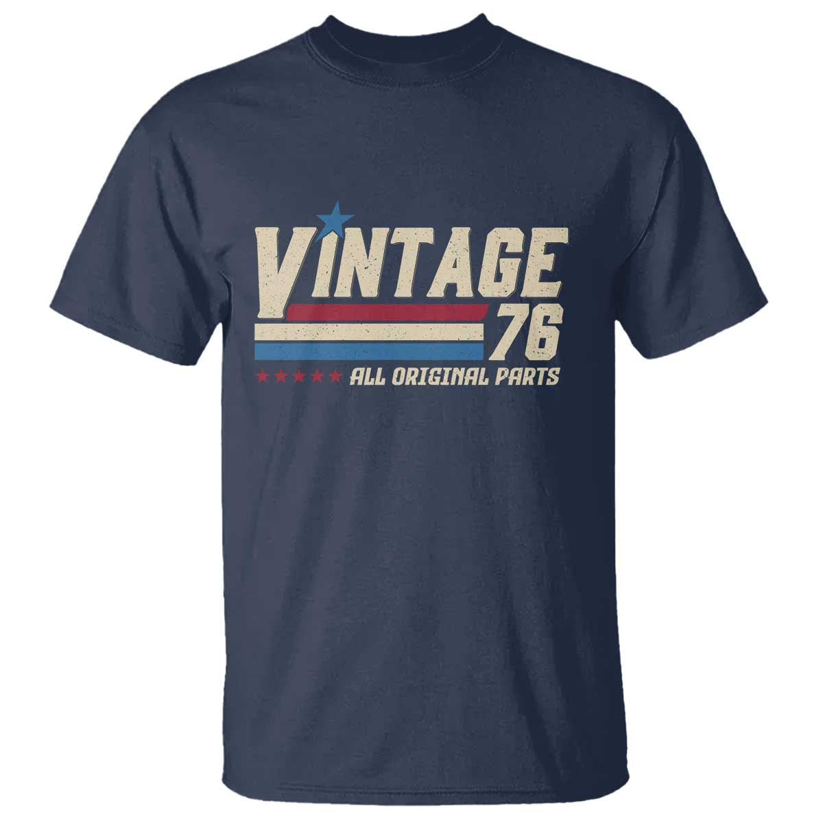 Vintage 76 All Original Parts T Shirt Retro Stripe Patriotic 50th Birthday