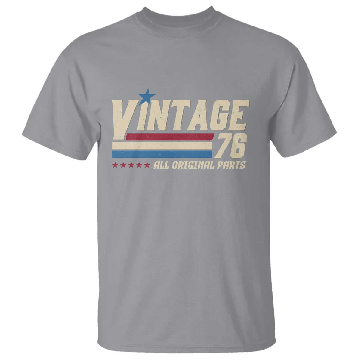 Vintage 76 All Original Parts T Shirt Retro Stripe Patriotic 50th Birthday