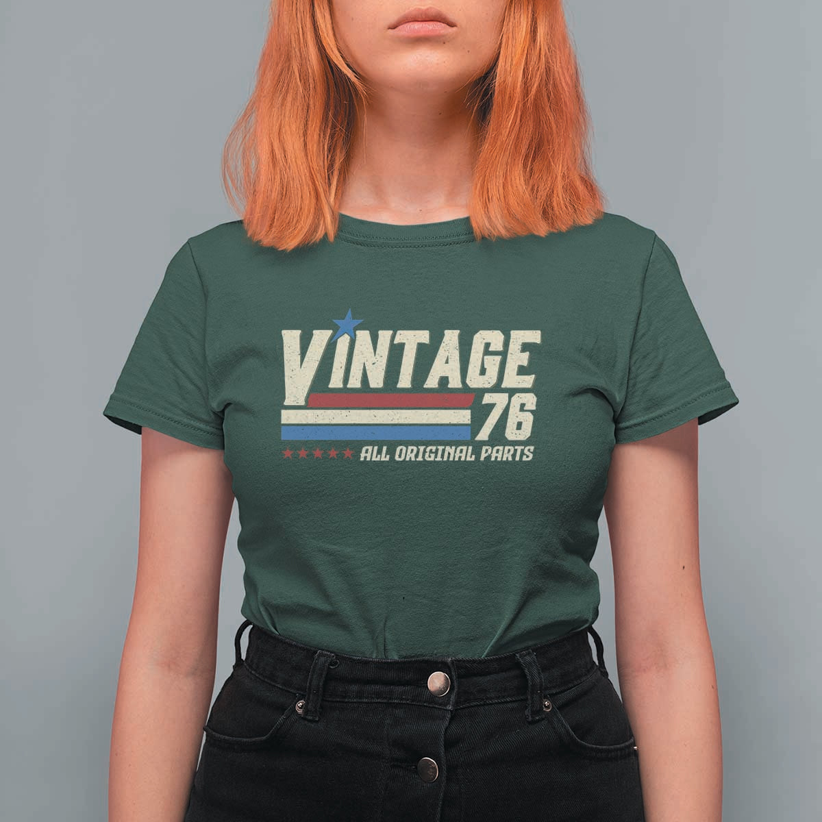 Vintage 76 All Original Parts T Shirt For Women Retro Stripe Patriotic 50th Birthday