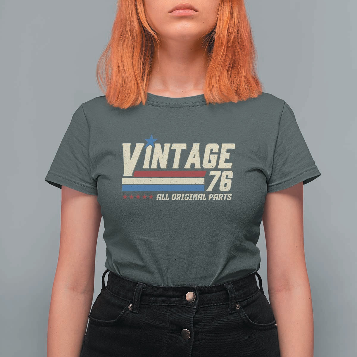 Vintage 76 All Original Parts T Shirt For Women Retro Stripe Patriotic 50th Birthday