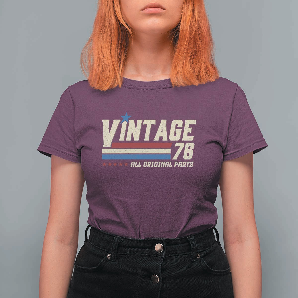 Vintage 76 All Original Parts T Shirt For Women Retro Stripe Patriotic 50th Birthday