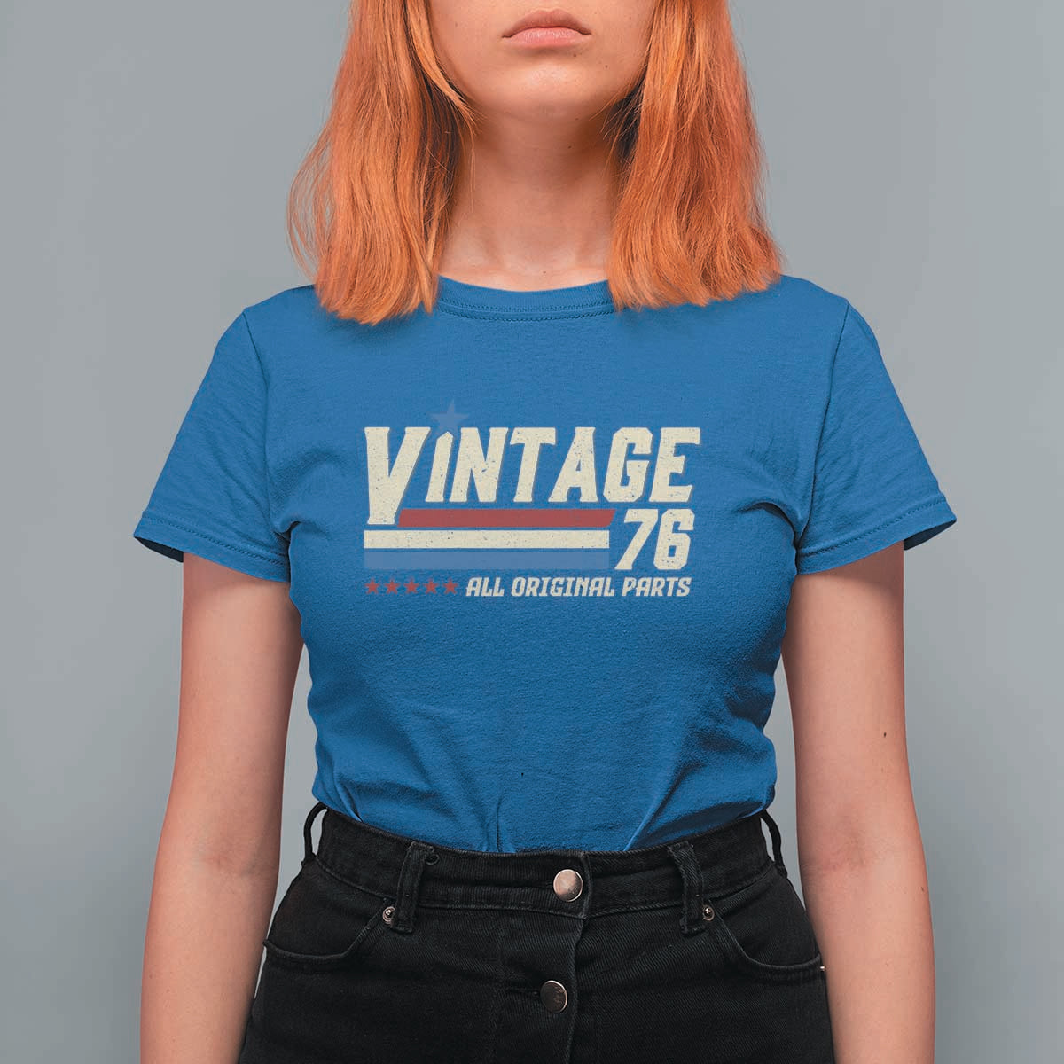 Vintage 76 All Original Parts T Shirt For Women Retro Stripe Patriotic 50th Birthday