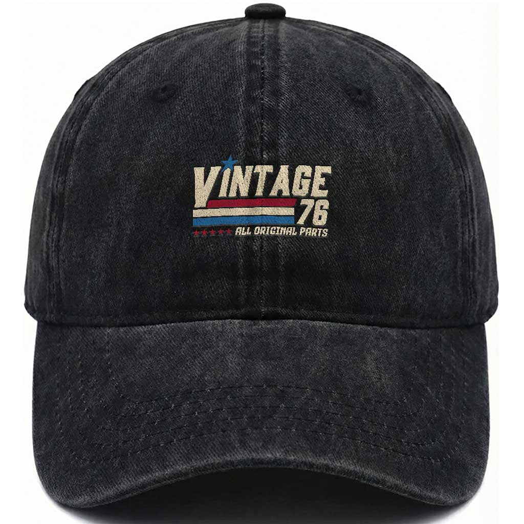 Vintage 76 All Original Parts Washed Cotton Baseball Cap Retro Stripe Patriotic 50th Birthday