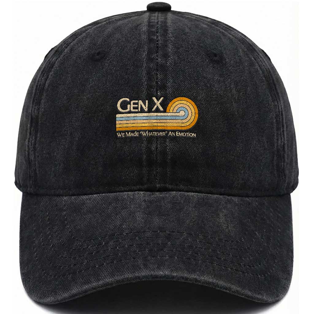 Gen X We Made Whatever An Emotion Washed Cotton Baseball Cap Vintage Retro 70s Rainbow Graphic