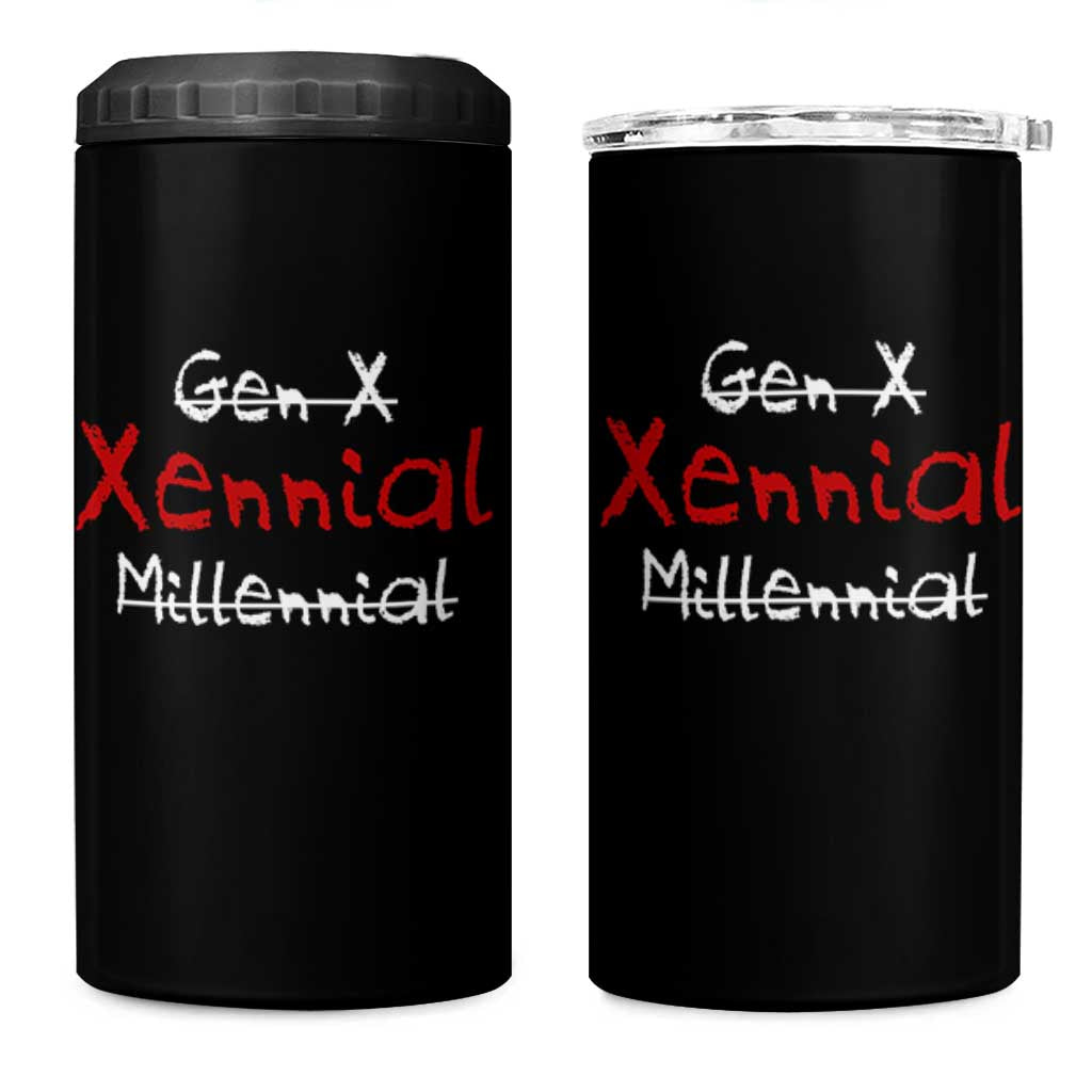 Gen X Xennial Millennial 4 in 1 Can Cooler Tumbler Micro Generation Retro Typography Graphic