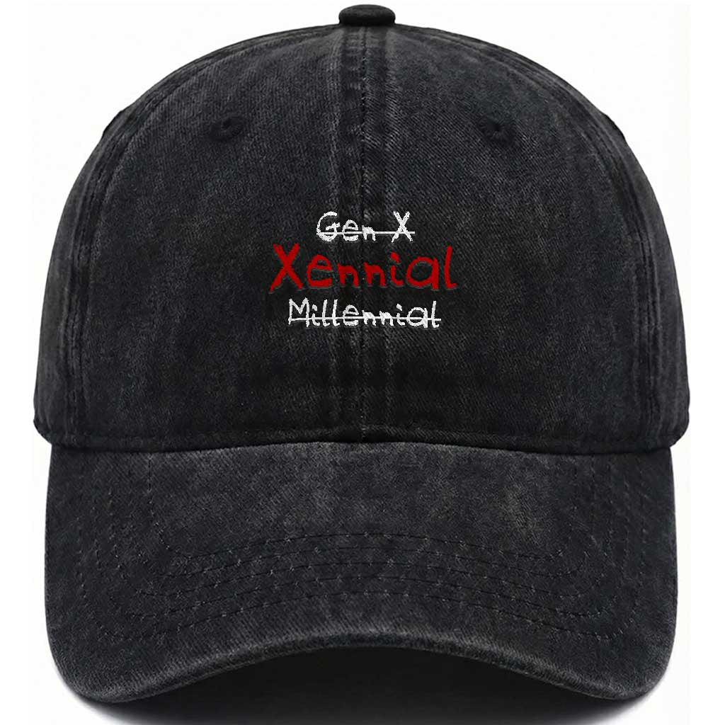 Gen X Xennial Millennial Washed Cotton Baseball Cap Micro Generation Retro Typography Graphic