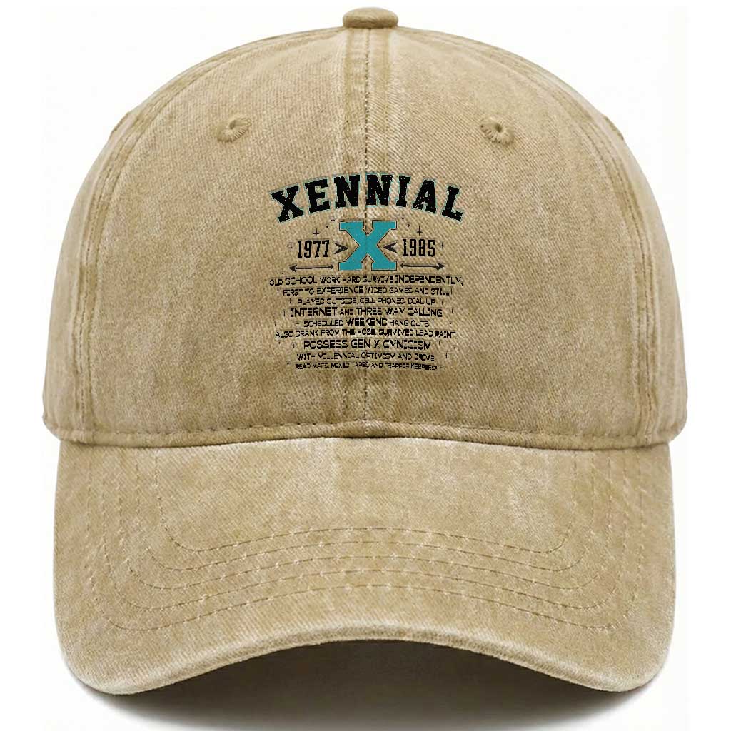 Xennial Definition 1977 to 1985 Washed Cotton Baseball Cap Vintage Dictionary Style Graphic