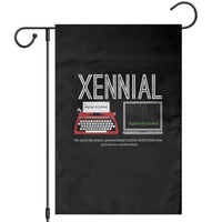 Xennial Typewriter and Computer Screen Garden Flag Analog Childhood Digital Adulthood