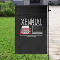 Xennial Typewriter and Computer Screen Garden Flag Analog Childhood Digital Adulthood