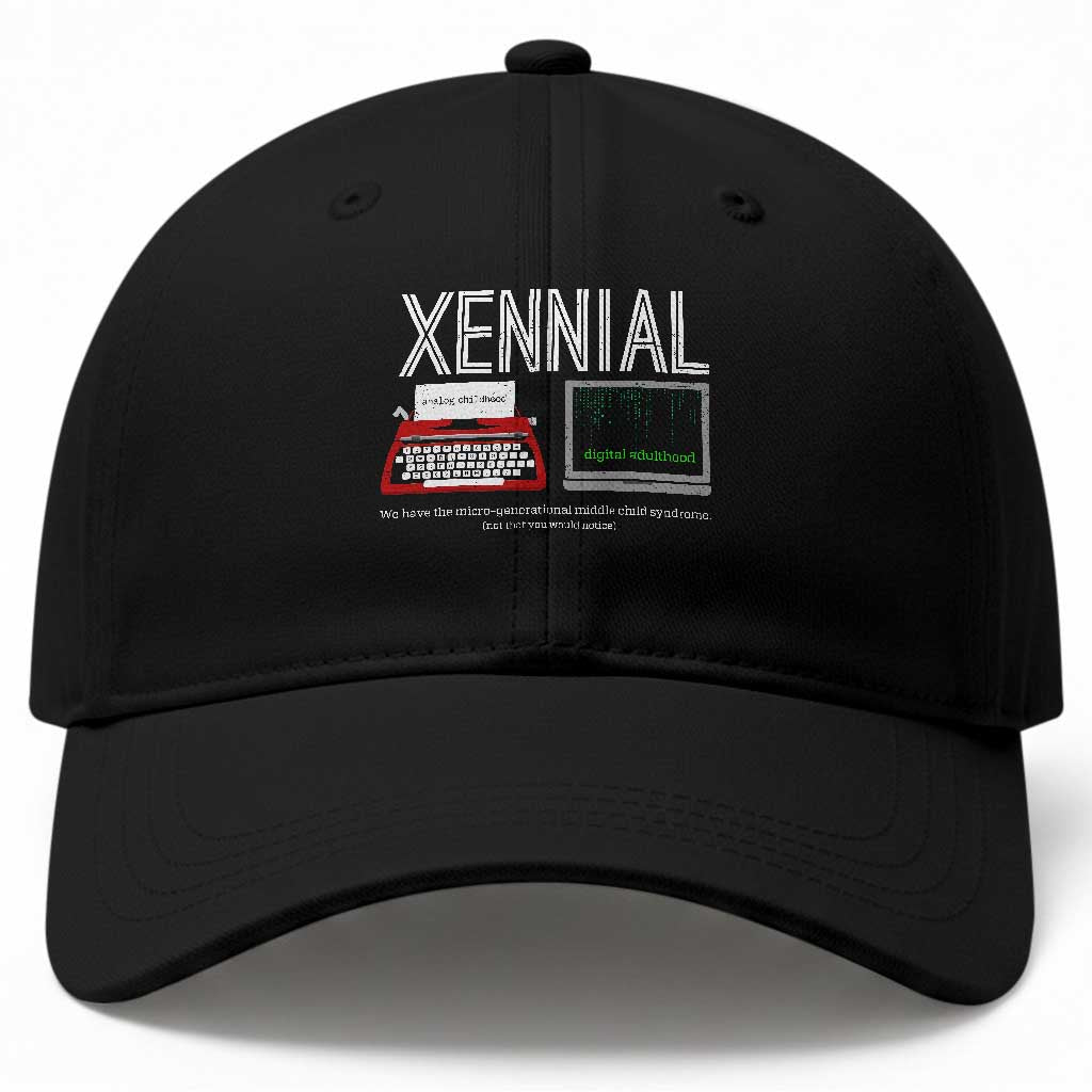Xennial Typewriter and Computer Screen Baseball Cap Analog Childhood Digital Adulthood