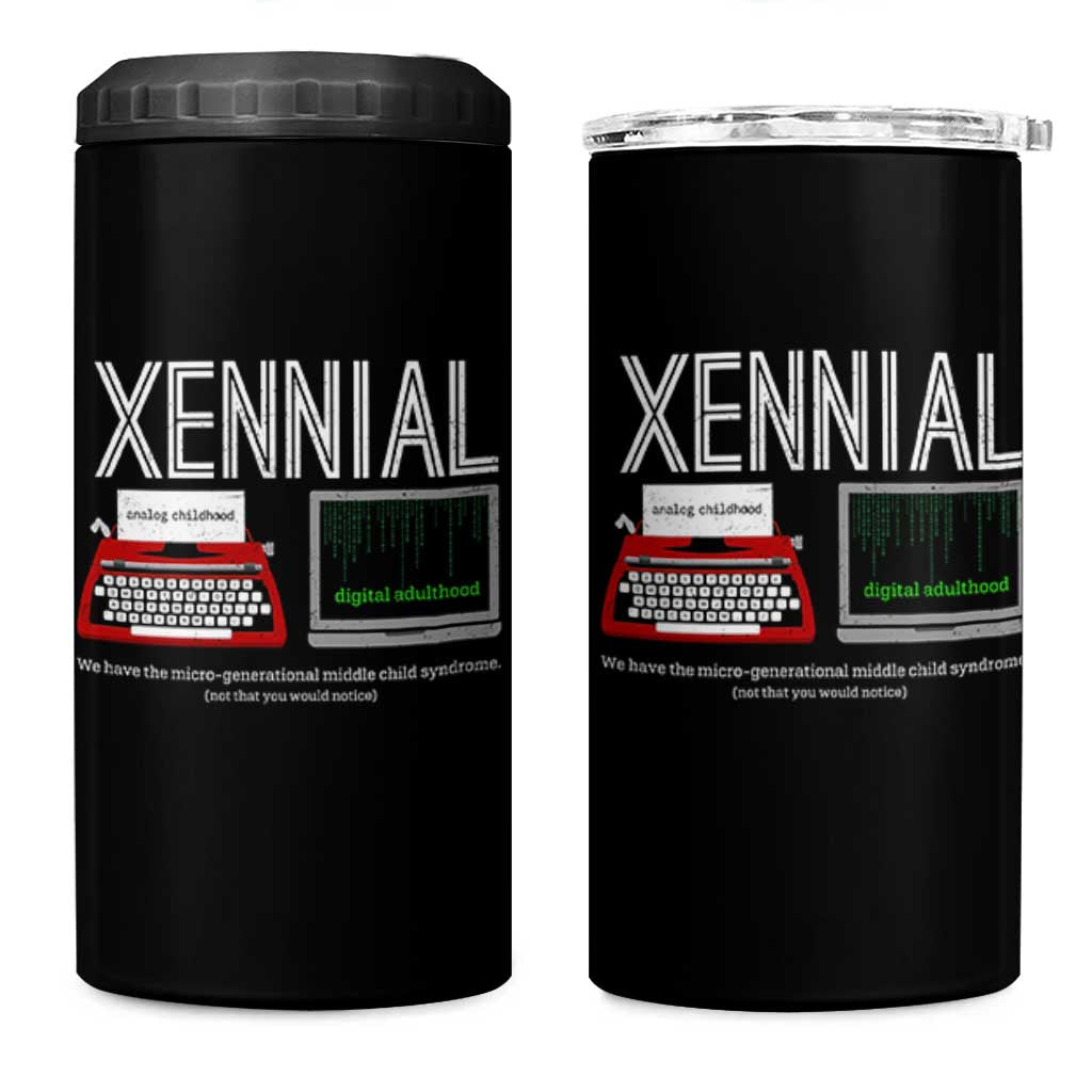 Xennial Typewriter and Computer Screen 4 in 1 Can Cooler Tumbler Analog Childhood Digital Adulthood